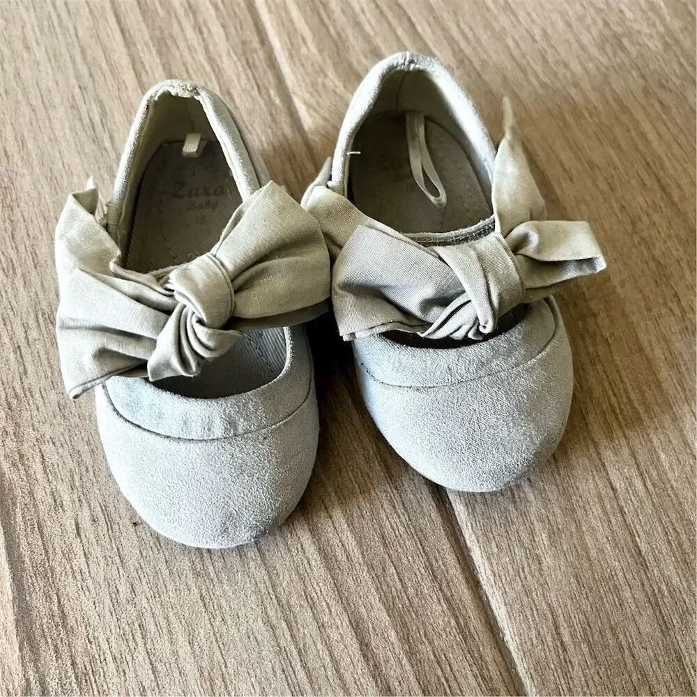 Zara Ballet Flats Brown Suede Bow Detail Size 18 Months